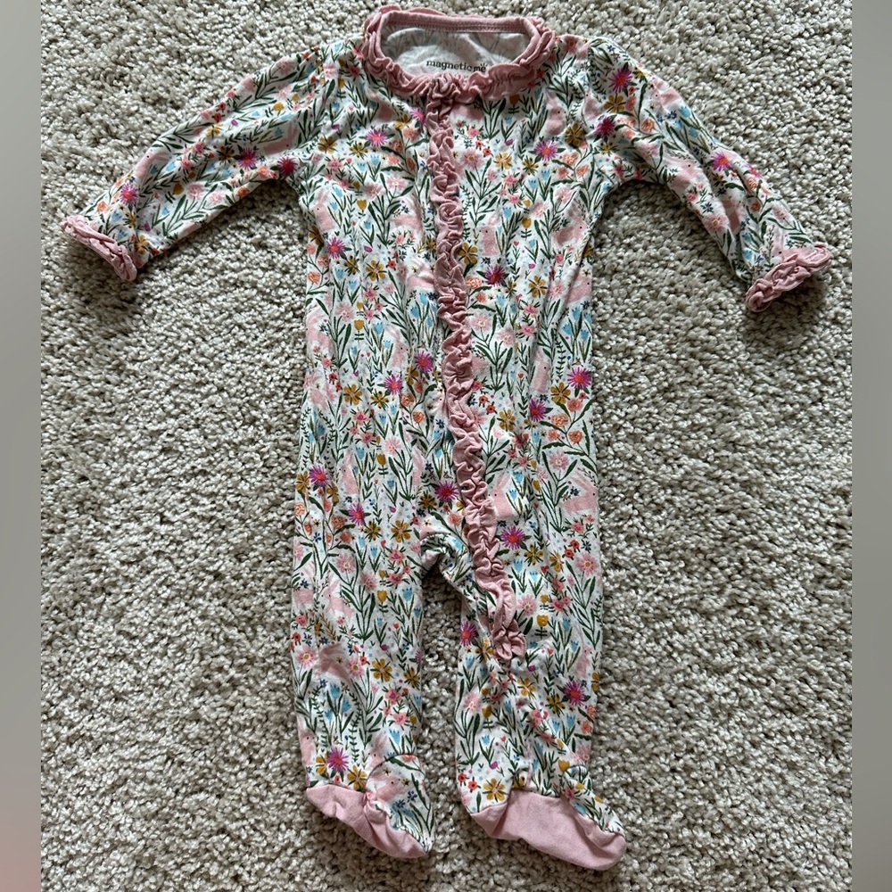 Magnetic Me Floral Bunny onesie pajamas Newborn NB